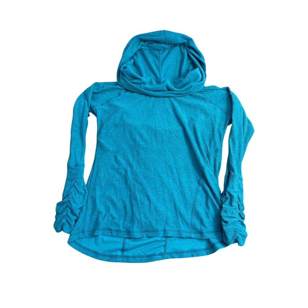 Kuhl Lea Pullover Hoodie Womens XL Teal Blue Heather Ruched Cowl Neck 100% Poly